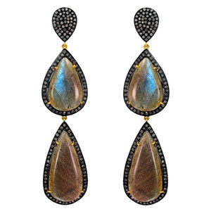 Sterling Silver Pave Diamond Labradorite Earrings Sterling Silver Pave Diamond Labradorite Earrings