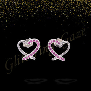 Dainty Heart Earrings with Pink Crystal Accents