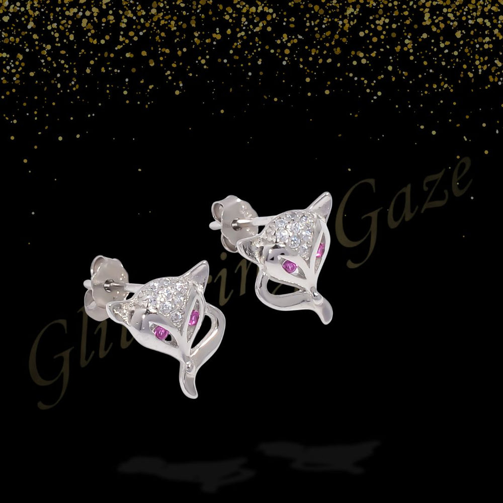 Silver Animal Stud Earrings with Pink Dot Eyes