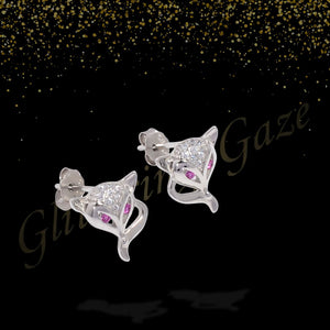 Silver Animal Stud Earrings with Pink Dot Eyes