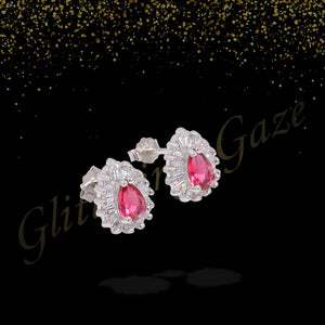 Elegant Silver Earrings with Red Stone Center