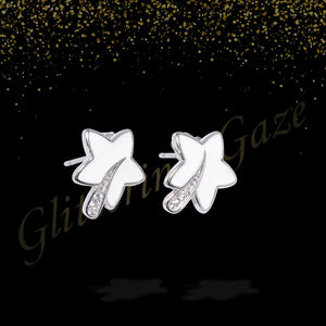 Star-Flower Stud Earrings with Crystal Accents