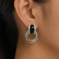 Bold Elegance – Silver & Black Stone Hoop Earrings