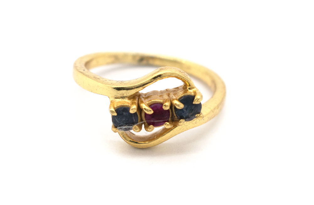 Solid Gold Natural Blue Sapphire & Emerald Statement Ring