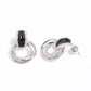 Bold Elegance – Silver & Black Stone Hoop Earrings