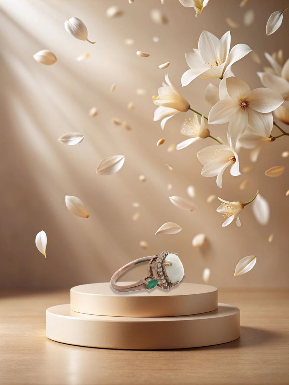Solid Rose Gold Opal & Emerald Statement Ring