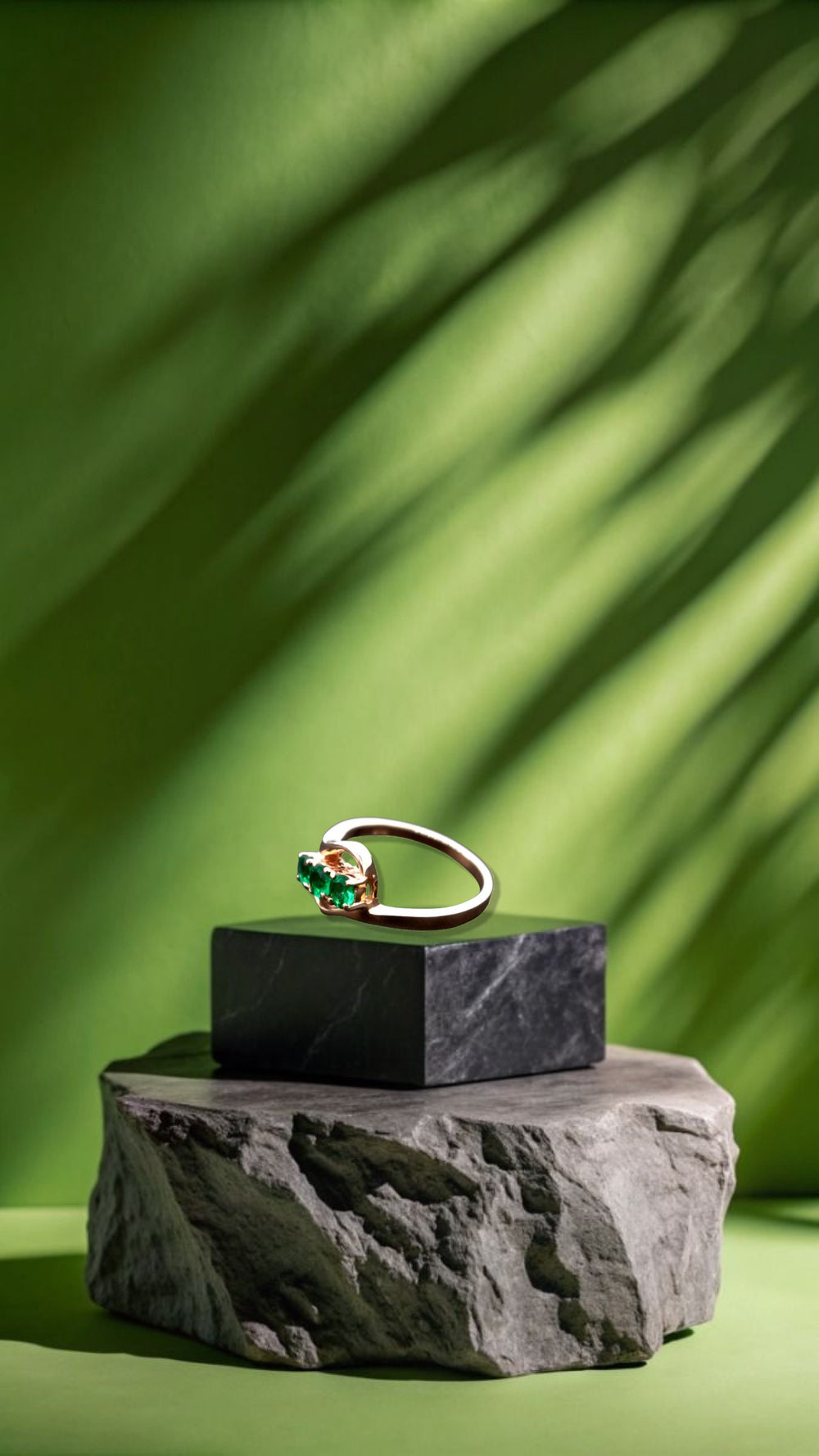 Solid Gold Natural Emerald Statement Ring