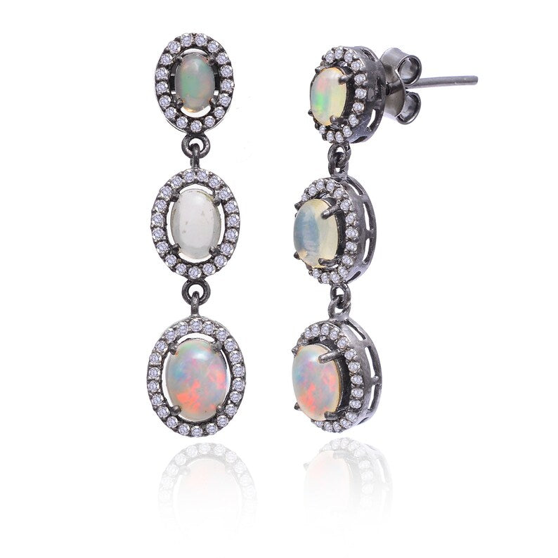 Pave Diamond Ethiopian Opal Drop Earrings