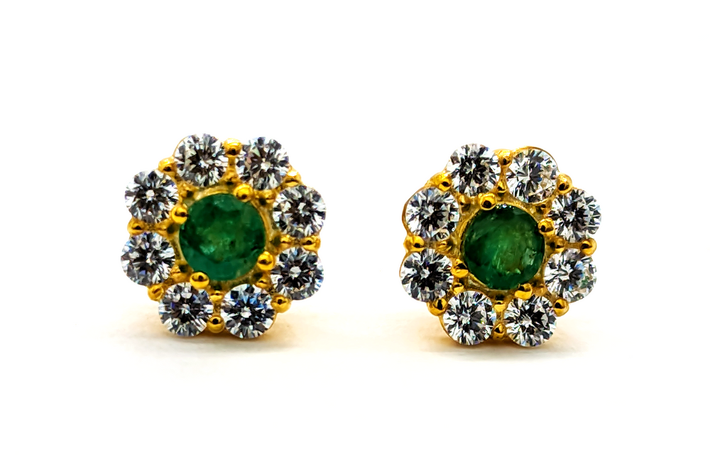 Emerald & Moissanite Stud Earrings