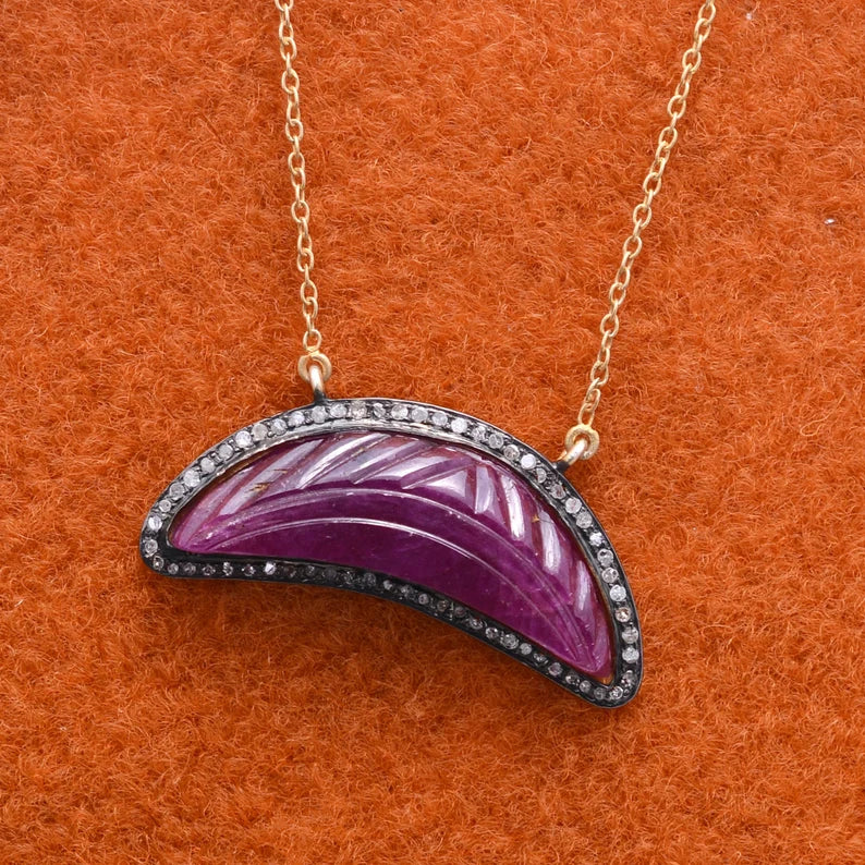 Pave Diamond Carved Ruby Necklace