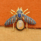 Sterling Silver Pave Diamond and Sapphire Bee Brooch Pendant