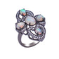 Sterling Silver Diamond Ethiopian Opal & Tanzanite Five Stone Ring with Moonstone