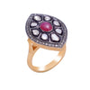 Sterling Silver Uncut Polki Diamond Ruby Ring