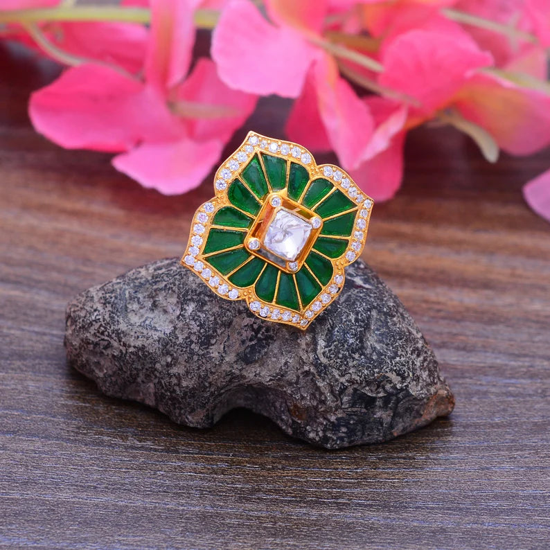 Lab Moissanite & Emerald Ring