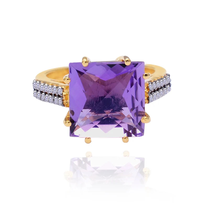Pave Diamond Amethyst Statement Ring