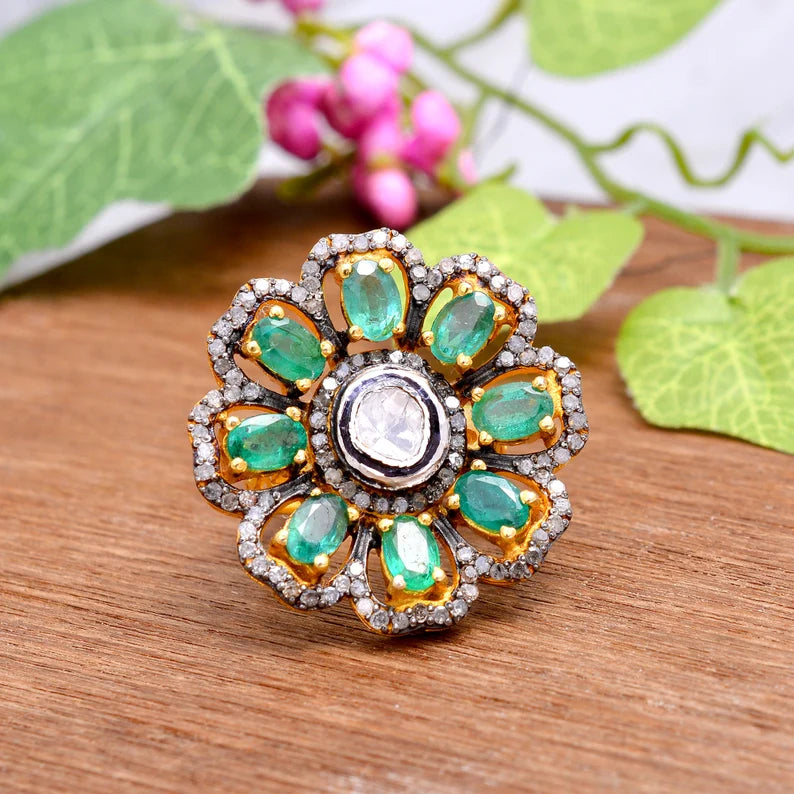 Polki Diamond  Emerald Ring