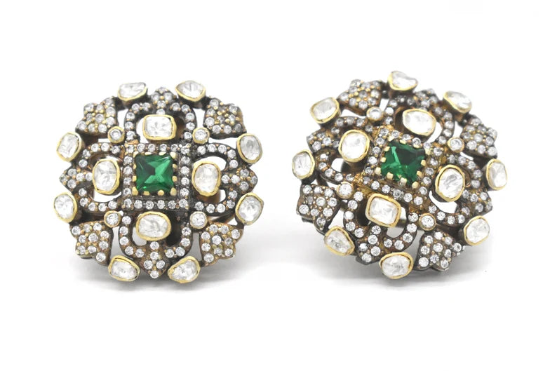 Lab Made Moissanite Emerald Stud Earrings